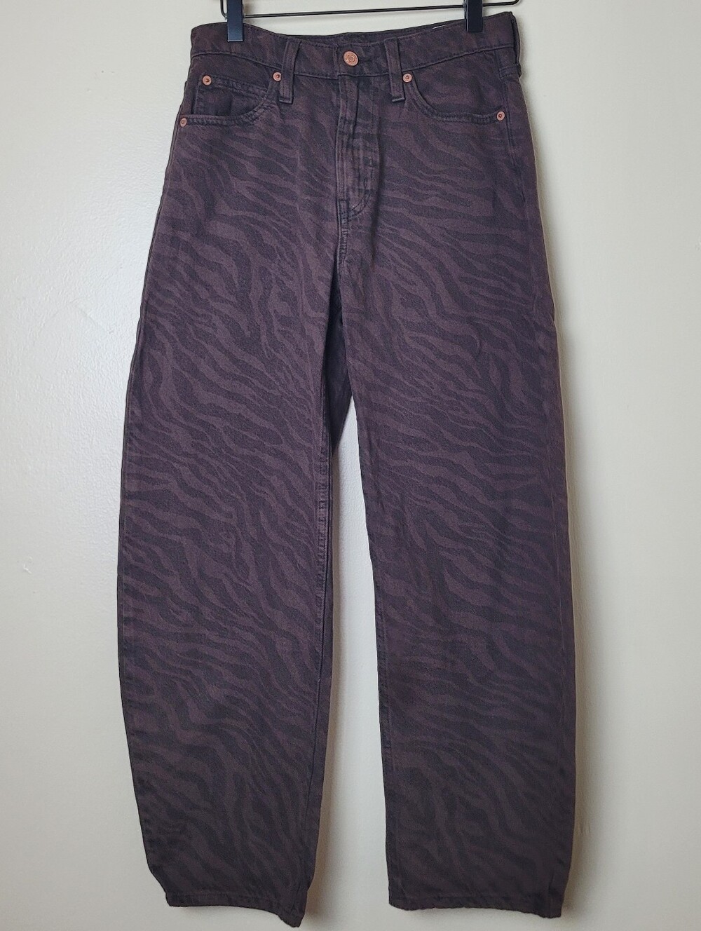 GAP Black & Brown Zebra Print High Rise Barrel Jeans